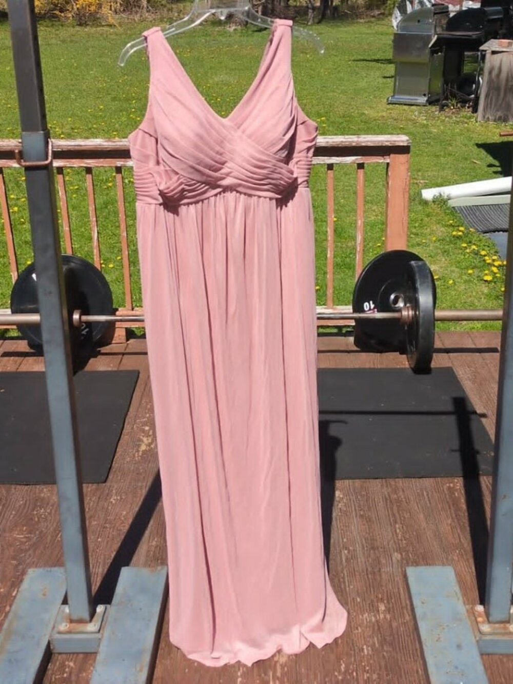 Azazie Long Chiffon Gown Sz 16 Mauve Pink Sweetheart Neckline A-Line Layer Sexy